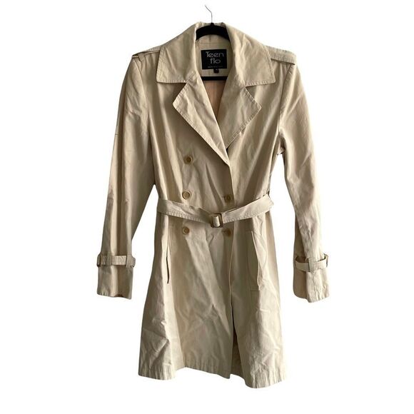 TEENFLO Canada Double Breasted Trench Coat Cream Tan 10 - Picture 1 of 11